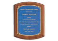 7 1/2 x 8 1/2" Walnut Stained Piano-Finish Plaque with Sapphire Marble Center