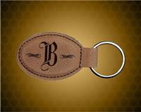 3" x 1 3/4" Dark Brown Leatherette Oval Keychain