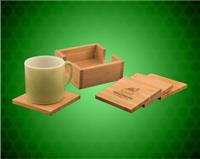 4 x 4 Inch Bamboo 4 Coaster Set with Holder