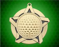 2 1/4 inch Gold Golf Super Star Medal
