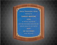 8 1/2 x 10 inch Walnut Stained Piano-Finish Plaque with Sapphire Marble Center