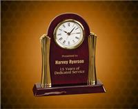8 1/4 x 7 1/2 inch Rosewood Piano Finish Clock with Gold Columns