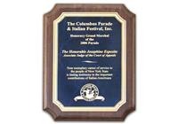 7 x 9 inch Walnut Stained Piano- Finish Plaque with Sapphire Marble Center