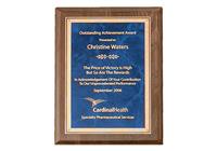 7 x 9 inch Walnut Stained Piano-Finish Plaque w/ Sapphire Marble Center