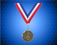 Gold Music Medal with a 7/8 x 32 inch Red, White, and Blue Ribbon