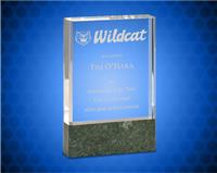 4 x 6 Inch Clear Fusion Crystal Award With Genuine Green Marble Base