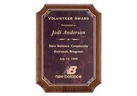 9 x 12 inch Walnut Stained Piano-Finish Plaque with Ruby Marble Center