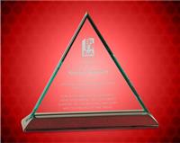 7 inch Beveled Triangle Jade Glass Award with Piano Finish Base