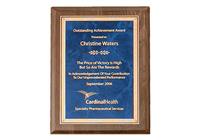 9 x 12 inch Walnut Stained Piano-Finish Plaque w/ Sapphire Marble Center