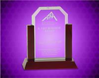 7 inch Jade Clip Corner Glass Award with Rosewood Piano Finish Base
