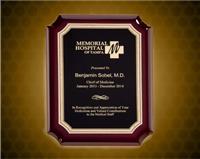 9 x 12 inch High Gloss Rosewood Stained Plaque with Gold Florentine Plate