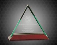 5 inch Beveled Triangle Jade Glass Award with Piano Finish Base