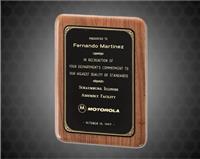 9 x 12 inch Walnut Stained Plaque with Black Brass Gold Florentine Border