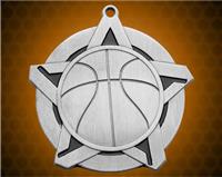 2 1/4 inch Silver Basketball Super Star Medal