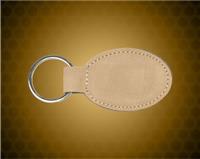 3" x 1 3/4" Light Brown Leatherette Oval Keychain