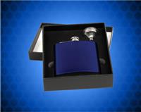 6 oz. Gloss Blue Stainless Steel Flask Gift Set with Presentation Box