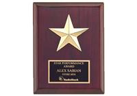 6 x 8 inch Star Casting with Gabled Points Gold-Tone Finish on Rosewood Plaque