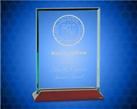 6 x 8 inch Beveled Rectangle Jade Glass Award with Piano Finish Base