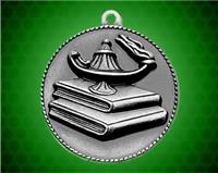 1 1/2 inch Silver Lamp of Learning Die Cast Medal