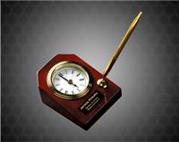 3 5/8 x 4 3/4 inch Rosewood Piano Finish Desk Clock with Pen