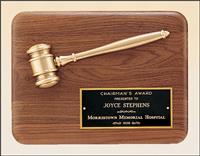 9 x 12 inch American Walnut Plaque with Antique Bronze Casting Gavel