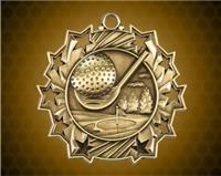 2 1/4 Inch Gold Golf Ten Star Medals