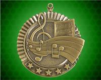 2 3/4 inch Gold Music Star Medal